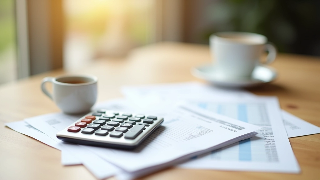 Calculatrice et relevé bancaire sur un bureau