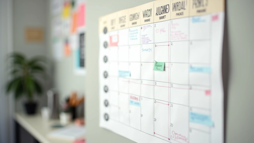 Calendrier avec dates marquées et notes de révision budgétaire