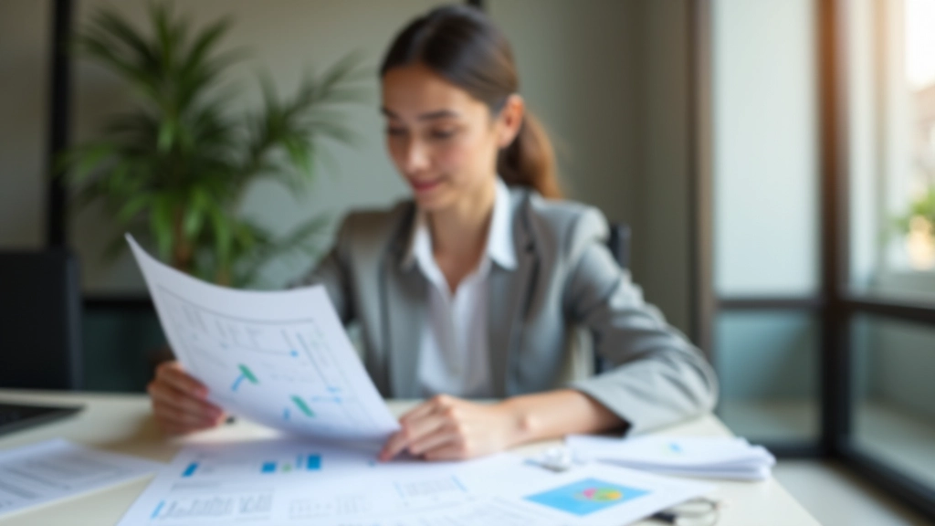 Femme examinant un tableau financier personnel sur son bureau